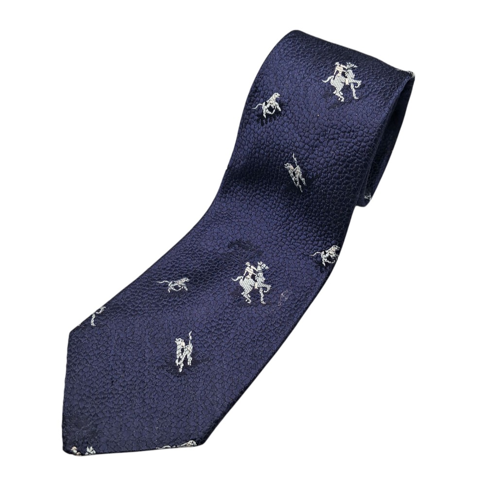 Vintage 50s Harris & Frank Kadjar Necktie Blue Pure Dye Silk Pebble Horse USA